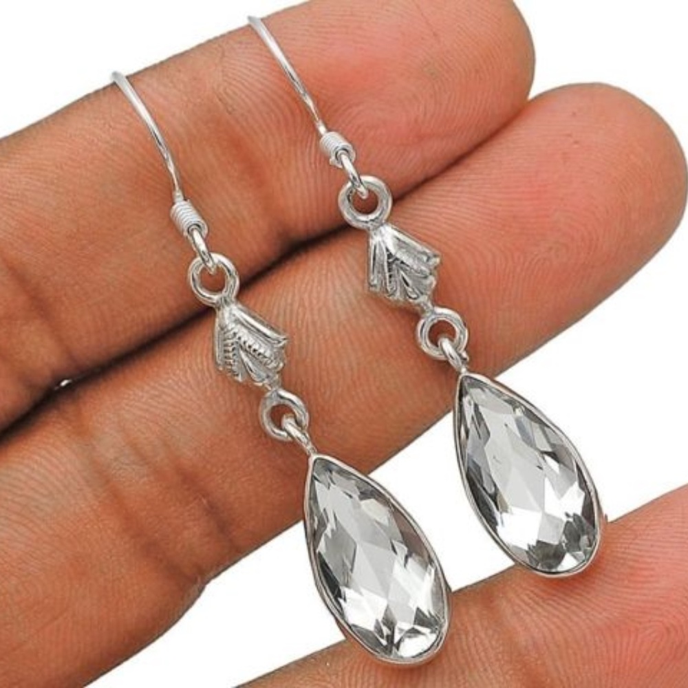 14CT White Topaz 925 Solid Sterling Silver Earring